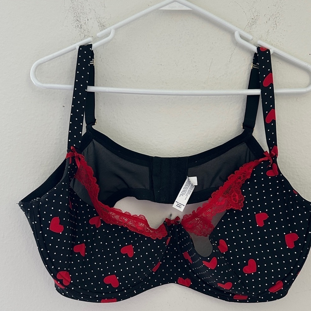 Cacique Black Bra with Red Heart Accents